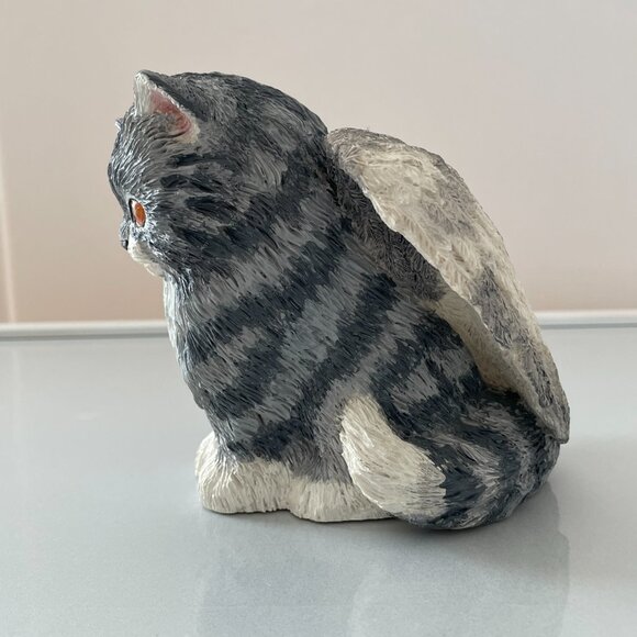 Angel Cat Resin Statue Gray Tabby 5" 1998 Cuddly Creations by Angel Originals - Picture 2 of 11